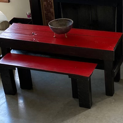 Beautiful Black and Red Disply Table and Bench.